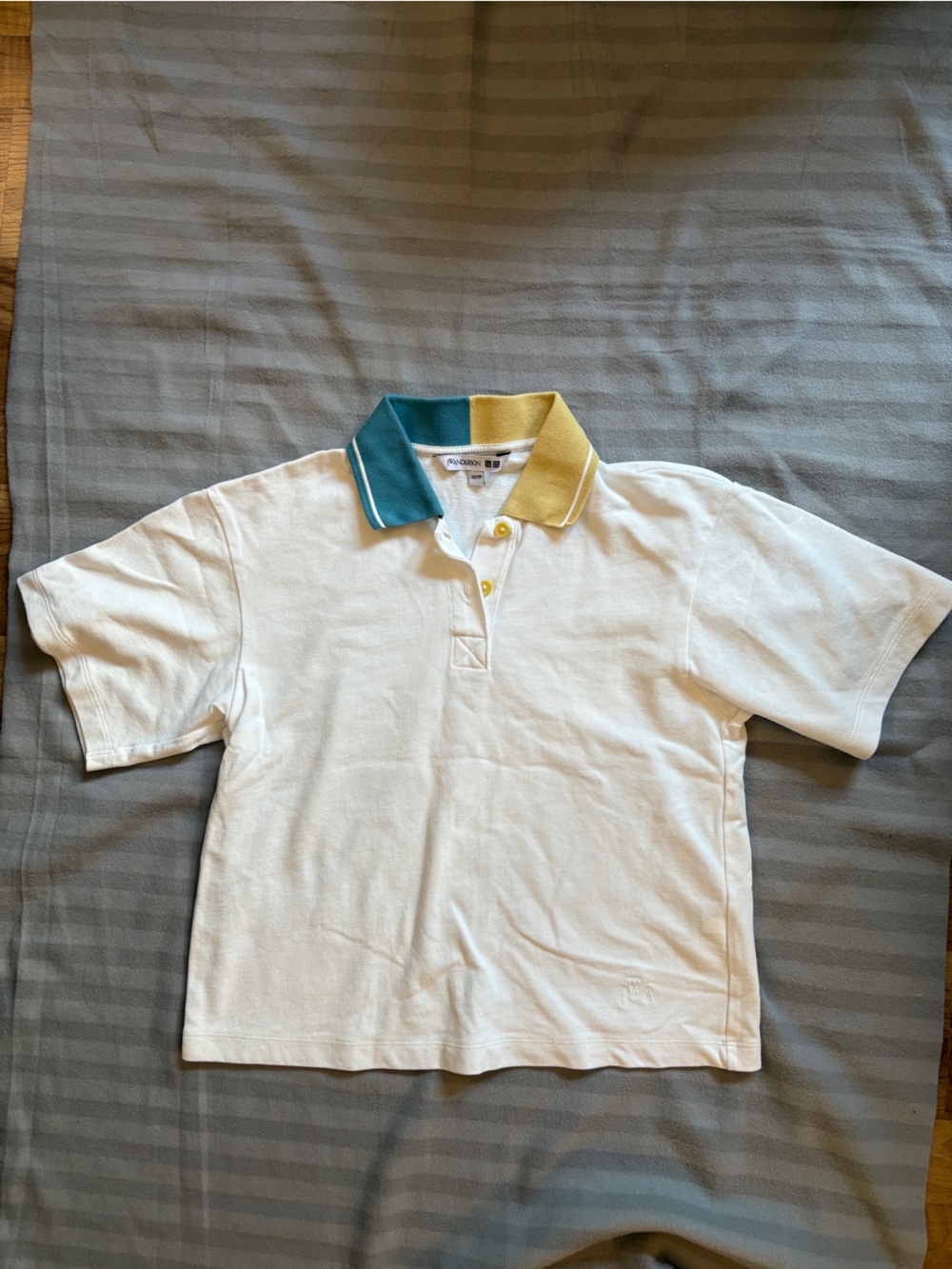 White Kids Polo with Teal and Yellow Contrast Collar - Unbranded
